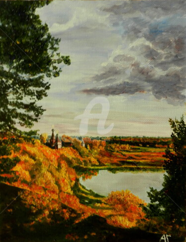 Peinture intitulée "Осенний вечер" par Andrei Gudkov, Œuvre d'art originale, Huile