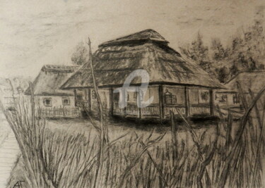 Drawing titled "Хутор" by Andrei Gudkov, Original Artwork, Charcoal