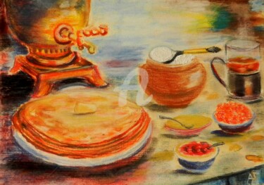 Peinture intitulée "Масленица" par Andrei Gudkov, Œuvre d'art originale, Pastel