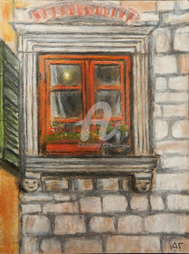 Картина под названием "Окно" - Андрей Гудков, Подлинное произведение искусства, Пастель
