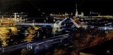 Картина под названием "Разводной мост" - Андрей Гудков, Подлинное произведение искусства, Масло