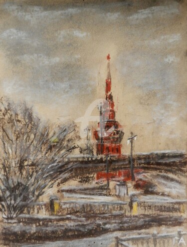 Dessin intitulée "Вечерняя Москва" par Andrei Gudkov, Œuvre d'art originale, Fusain