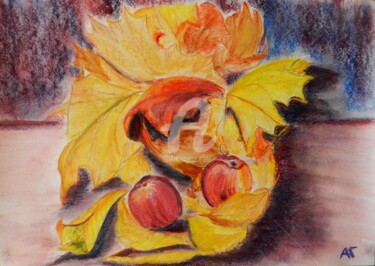 Drawing titled "Натюрморт с яблоками" by Andrei Gudkov, Original Artwork, Pastel