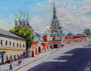 Картина под названием "Улица Большая Полян…" - Андрей Гудков, Подлинное произведение искусства, Масло Установлен на Деревянн…