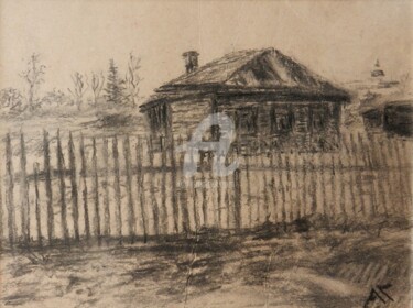 Painting titled "В деревне" by Andrei Gudkov, Original Artwork, Charcoal