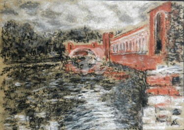 Dessin intitulée "Красный мост" par Andrei Gudkov, Œuvre d'art originale, Pastel