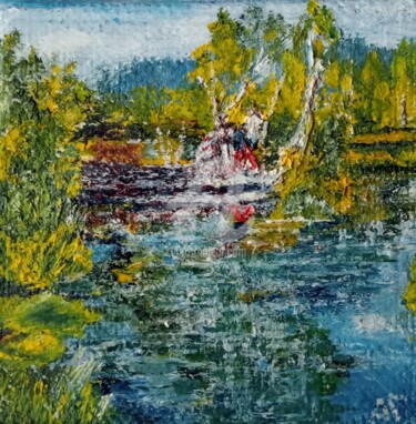 Картина под названием "На пруду" - Андрей Гудков, Подлинное произведение искусства, Масло