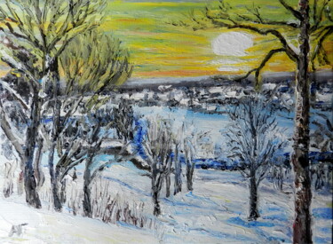 Peinture intitulée "Зимний морозный веч…" par Andrei Gudkov, Œuvre d'art originale, Huile