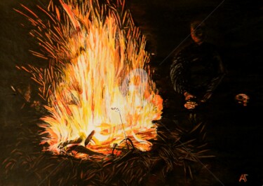 Картина под названием "У костра." - Андрей Гудков, Подлинное произведение искусства