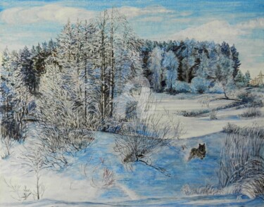 Картина под названием "Зима" - Андрей Гудков, Подлинное произведение искусства, Темпера