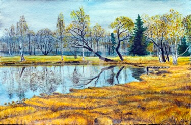 Painting titled "Отражение Осени." by Andrei Gudkov, Original Artwork, Watercolor