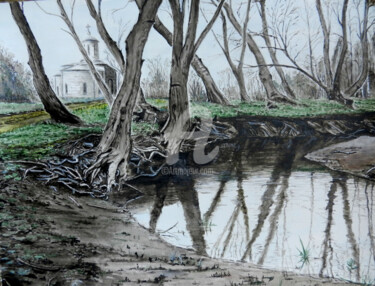 Ζωγραφική με τίτλο "Изгиб реки" από Андрей Гудков, Αυθεντικά έργα τέχνης, Ακουαρέλα