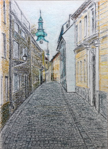 Картина под названием "Улица Братиславы." - Андрей Гудков, Подлинное произведение искусства, Пастель