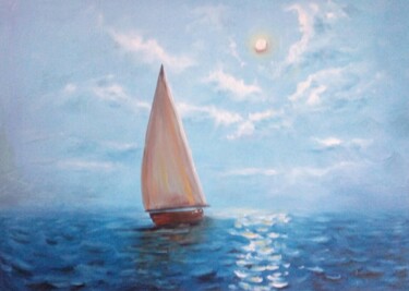 Peinture intitulée "Voilier en mer Noire" par Alla Hryshchuk (Aida Allay), Œuvre d'art originale, Huile