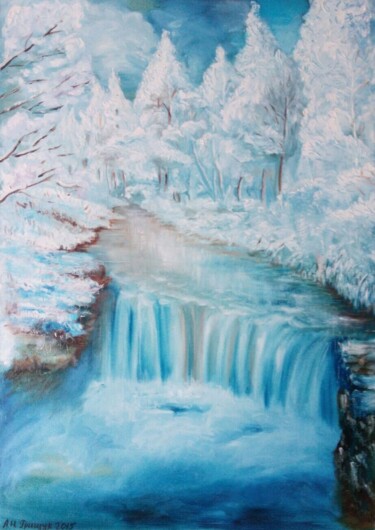 Painting titled "Cascade d'hiver" by Alla Hryshchuk (Aida Allay), Original Artwork, Oil