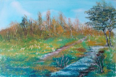 Painting titled "Prairie d'automne" by Alla Hryshchuk (Aida Allay), Original Artwork, Oil