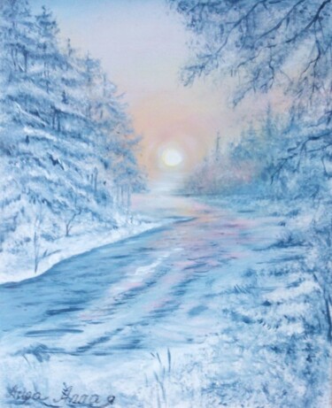 Malerei mit dem Titel "Rivière d'hiver" von Alla Hryshchuk (Aida Allay), Original-Kunstwerk, Acryl
