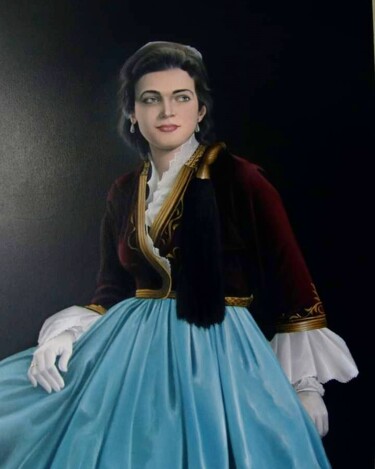 Painting titled "Woman in greek trad…" by Andrea Muceku, Original Artwork, Oil