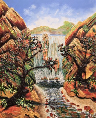 Painting titled "La cascade" by Arnaud Guibé, Original Artwork, Acrylic