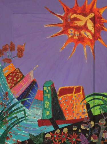 Malerei mit dem Titel "soleil de paix" von Arnaud Guibé, Original-Kunstwerk, Acryl Auf Keilrahmen aus Holz montiert