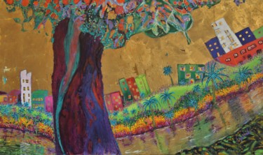 Malerei mit dem Titel "paysage à l'arbre v…" von Arnaud Guibé, Original-Kunstwerk, Acryl