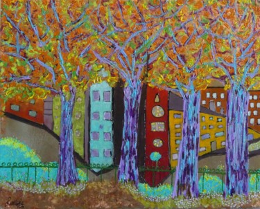 Painting titled "vue du square" by Arnaud Guibé, Original Artwork, Acrylic