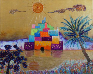 「palmier et oranger…」というタイトルの絵画 Arnaud Guibéによって, オリジナルのアートワーク, アクリル ウッドストレッチャーフレームにマウント
