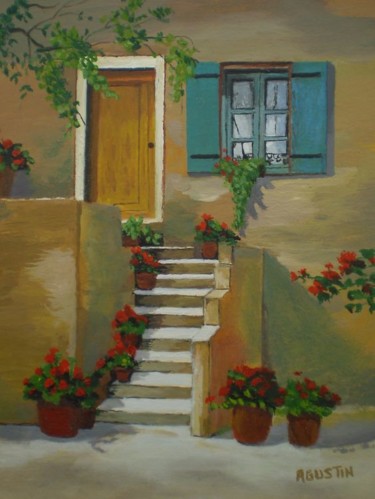 Painting titled "patio escalera con…" by Agustin, Original Artwork, Oil