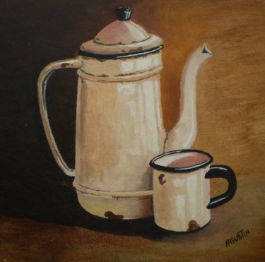 Malarstwo zatytułowany „cafetera-y-taza.jpg” autorstwa Agustin, Oryginalna praca, Olej