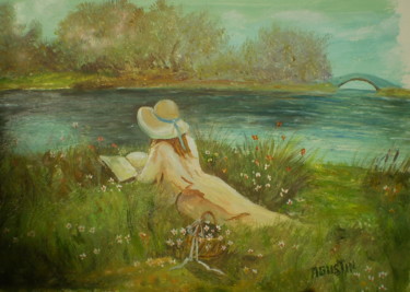 Painting titled "lectura-relajante.j…" by Agustin, Original Artwork, Oil