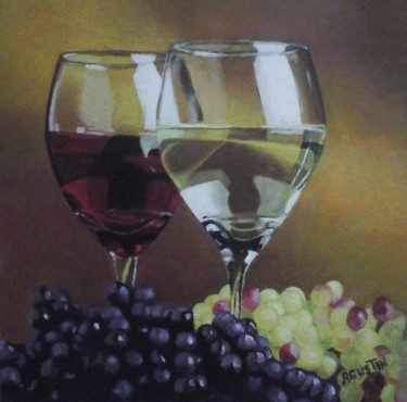 Schilderij getiteld "dos-copas-de-vino-c…" door Agustin, Origineel Kunstwerk, Olie