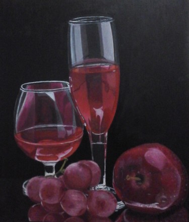 Peinture intitulée "vino-uva-y-manzana.…" par Agustin, Œuvre d'art originale, Huile