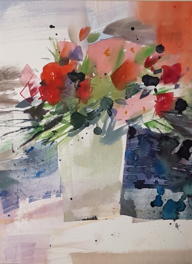 Painting titled "Flowers." by Agus Vaquero, Original Artwork, Watercolor