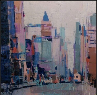 Painting titled "Street in New York" by Agus Vaquero, Original Artwork, Acrylic