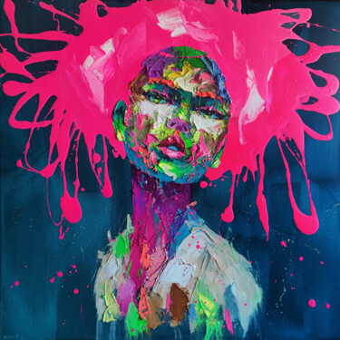 Картина под названием "Pink hair lady" - Agusil, Подлинное произведение искусства, Масло