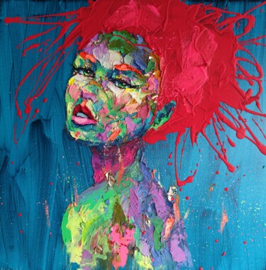"Red velvet girl" başlıklı Tablo Agusil tarafından, Orijinal sanat, Petrol Ahşap Sedye çerçevesi üzerine monte edilmiş