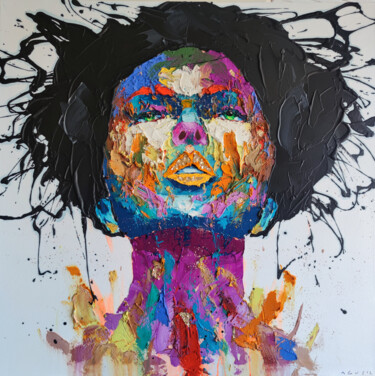 Картина под названием "Black hair lady" - Agusil, Подлинное произведение искусства, Масло Установлен на Деревянная рама для…