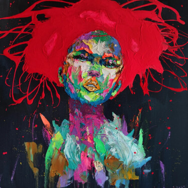 Картина под названием "Red electric" - Agusil, Подлинное произведение искусства, Масло Установлен на Деревянная рама для нос…
