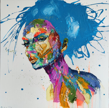 Malarstwo zatytułowany „Blue love” autorstwa Agusil, Oryginalna praca, Olej Zamontowany na Drewniana rama noszy