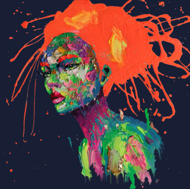 Картина под названием "Orange punk" - Agusil, Подлинное произведение искусства, Масло Установлен на Деревянная рама для носи…