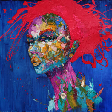 Painting titled "Simply red ll" by Agusil, Original Artwork, Oil Mounted on Wood Stretcher frame