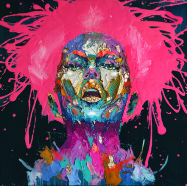 Painting titled "Simply pink hair" by Agusil, Original Artwork, Oil Mounted on Wood Stretcher frame