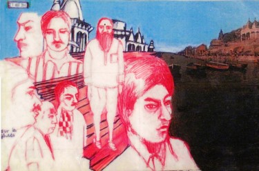 Dessin intitulée "Varanasi's ghats" par Agathe Deval, Œuvre d'art originale, Crayon