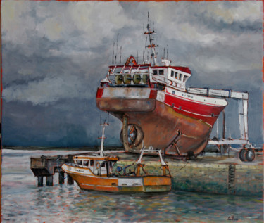 Painting titled "Port de pêche du Cr…" by Alain Guilloux, Original Artwork, Oil