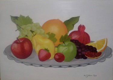 Painting titled "Fruits" by A.Gökhan Yaşar, Original Artwork, Oil Mounted on Wood Stretcher frame