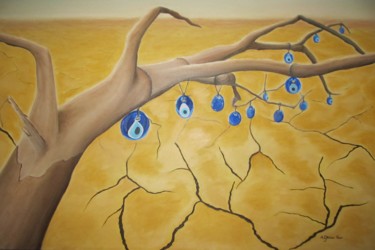 Painting titled "Blue Beads" by A.Gökhan Yaşar, Original Artwork, Oil Mounted on Wood Stretcher frame