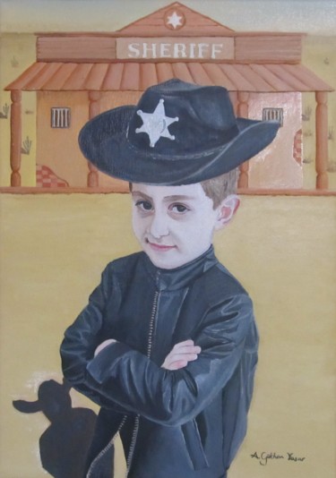 Painting titled "The Sheriff" by A.Gökhan Yaşar, Original Artwork, Oil Mounted on Wood Stretcher frame