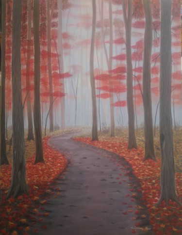 Painting titled "Autumn in the forest" by A.Gökhan Yaşar, Original Artwork, Oil Mounted on Wood Stretcher frame