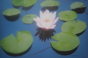 Картина под названием "Lotus under blue sky" - A.Gökhan Yaşar, Подлинное произведение искусства, Масло Установлен на Деревян…