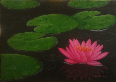 Painting titled "Lotus flower after…" by A.Gökhan Yaşar, Original Artwork, Oil Mounted on Wood Stretcher frame